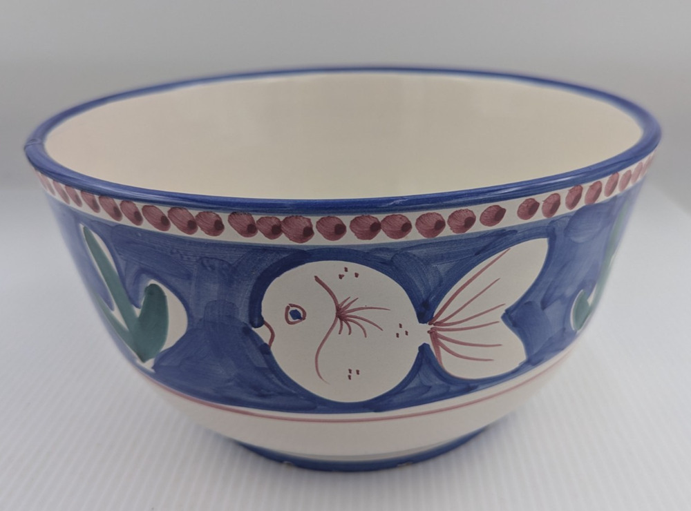 Vietri Solimene Campagna Pesce Fish Blue Ceramic Serving Bowl 10” Italy